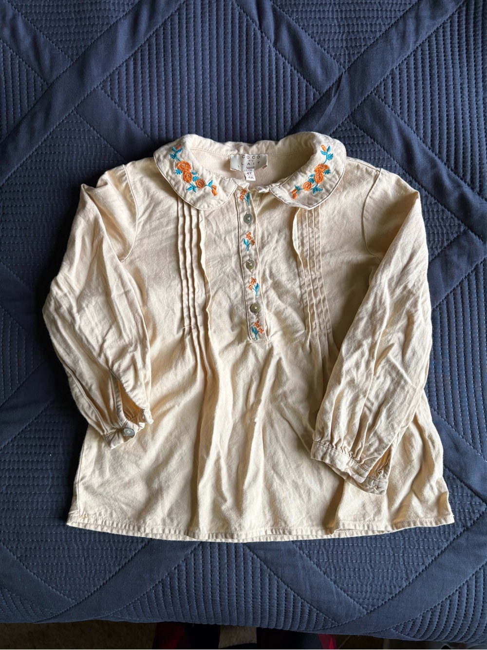 Embroidered Cream Long-Sleeve Kids Top